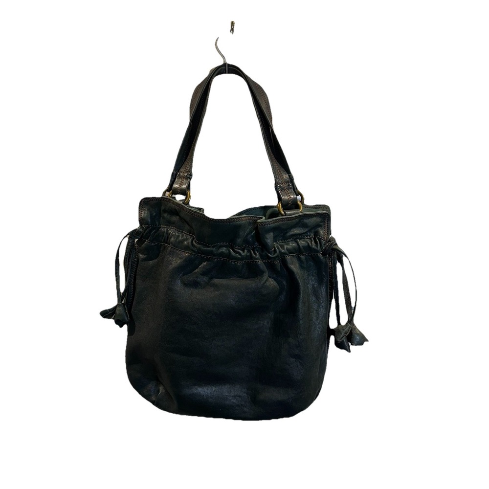 LUCKY BRAND Dark Green Italian Lamb Leather Drawstring Boho Shoulder Bag